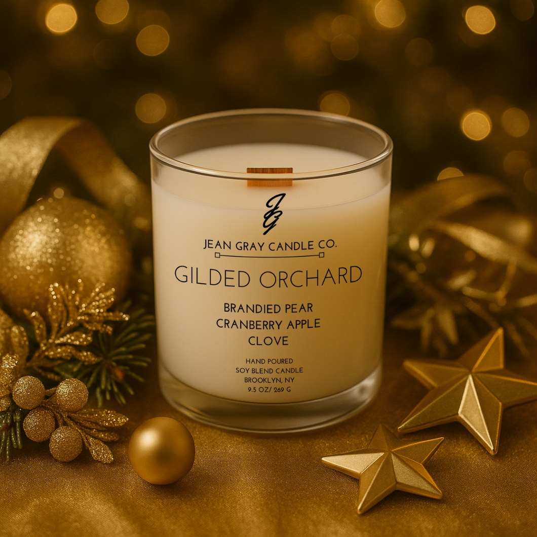 Gilded Orchard (Brandied Pear-Cranberry Apple-Clove) Wooden Wick Candle