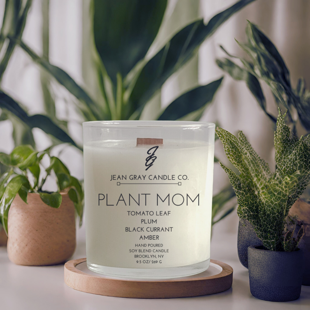 Plant Mom (Tomato Leaf-Plum-Black Currant-Amber) Wooden Wick Candle