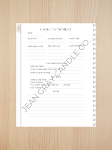 Jean Gray Candle Co. 2023 Candle Testing and Goals Digital Planner