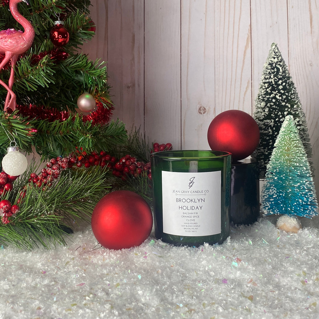 Brooklyn Holiday Candle*LIMITED EDITION 12oz, HUNTER GREEN VESSEL* (Balsam Fir-Orange Spice-Clove)