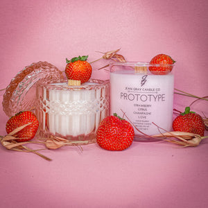 Prototype 2.0 (Strawberry-Citrus-Champagne-Love) 7oz Translucent Rose Wooden Wick Candle *Valentine's Day Exclusive*